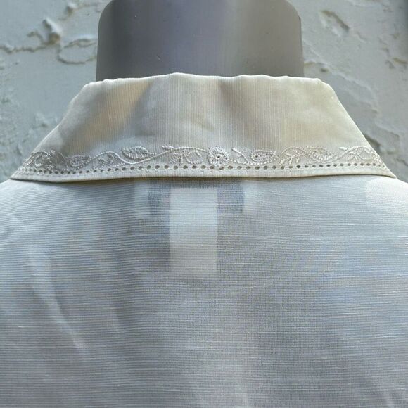 Talbots Blouse Top Womens Size 12 Cream Button-up Linen & Silk Blend Embroidered - Picture 8 of 15